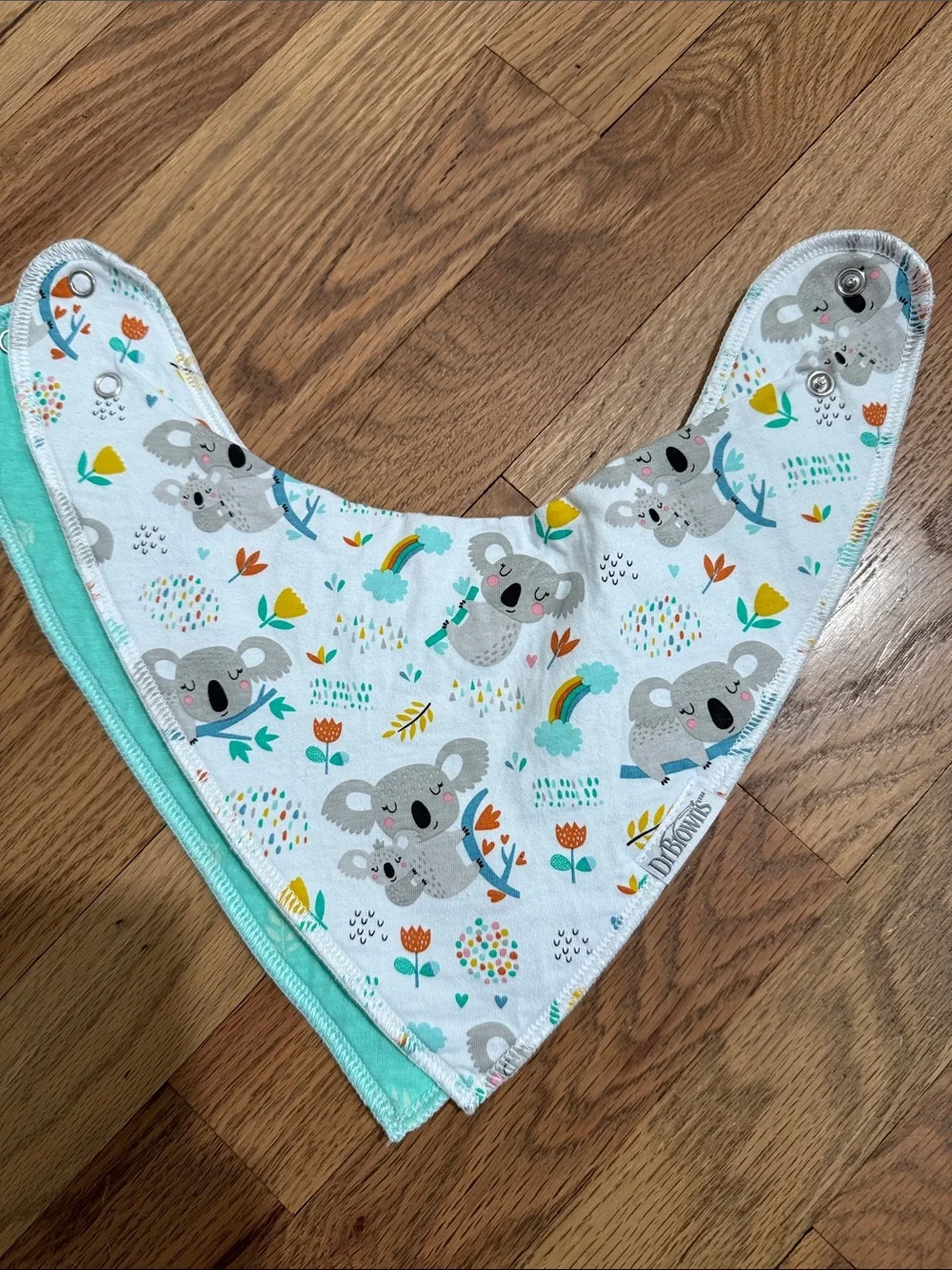 Koala & Rainbow Bandana Bib Trio - Mint, White, Pink